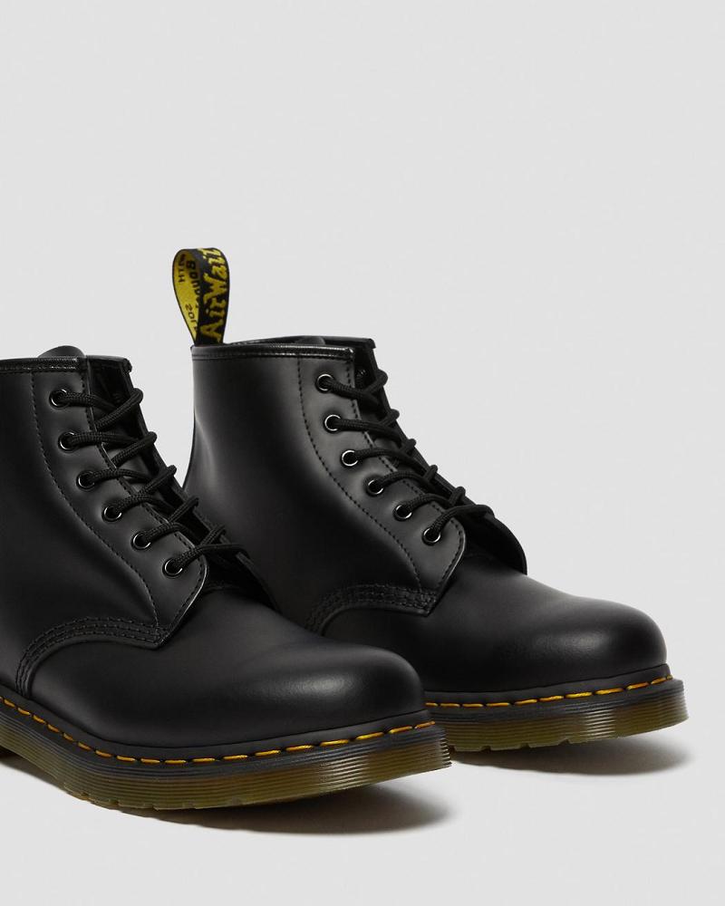 Dr Martens 101 Yellow Stitch Smooth Læder Ankelstøvler Dame Sort | DK 11WNB